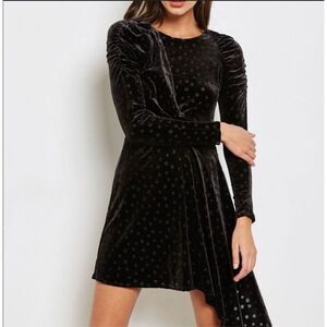 Topshop Velvet Polka Dot Mini Dress‎ Ruched Sleeve Party Cocktail